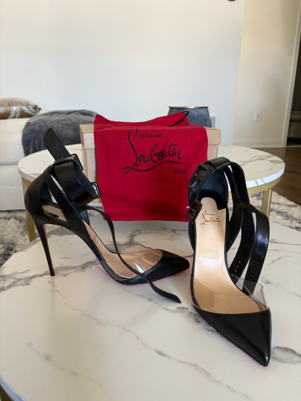 Christian Louboutin Black Leather Slingback Pumps with Red Sole With Box - Picture 9 of 11